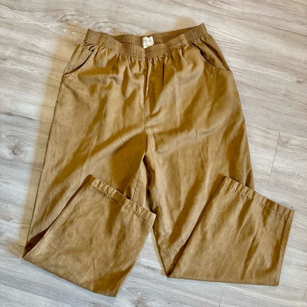 Vintage Soft Suede Pants Lightweight High Rise Camel Neutral‎ Minimalist Sz 16